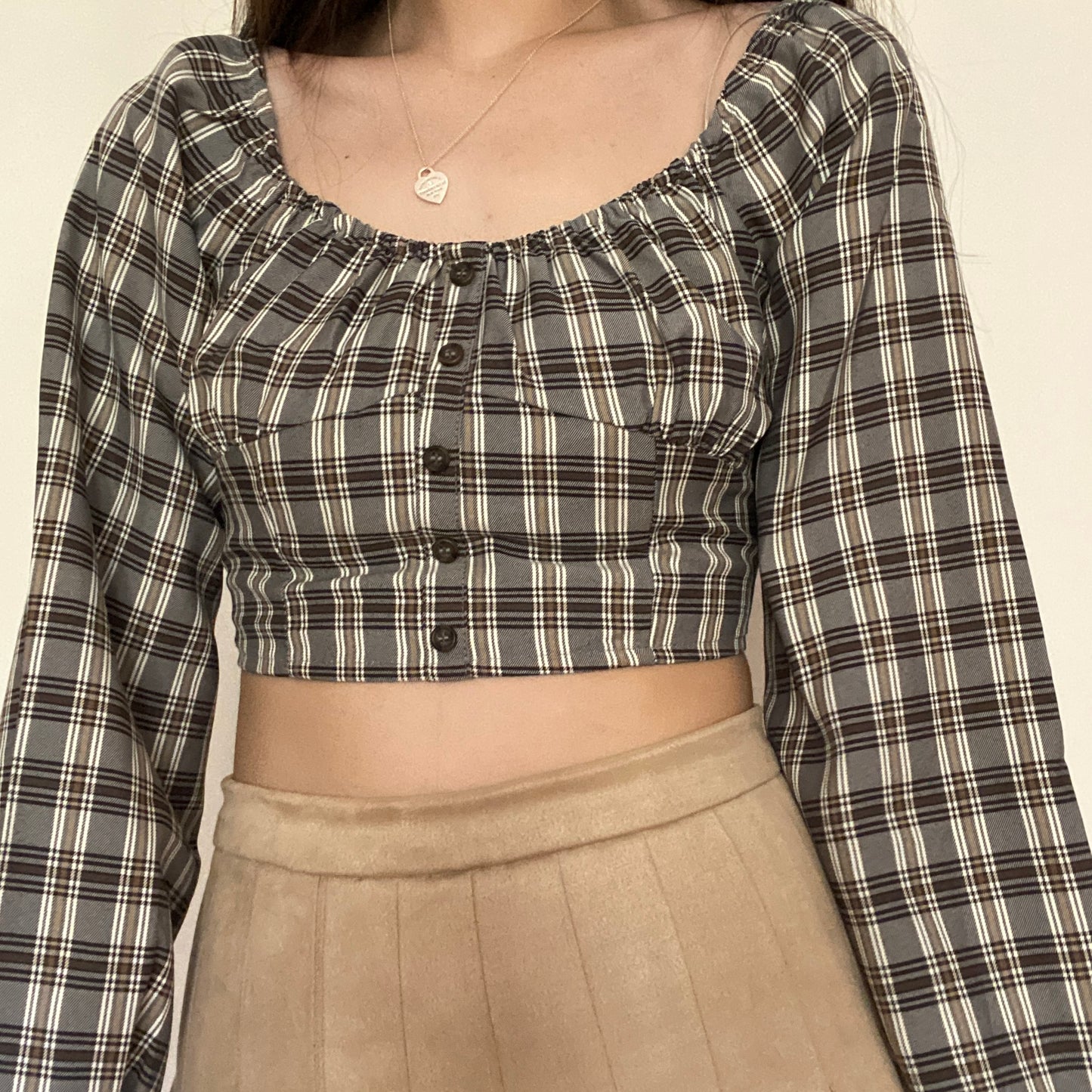 Black and Brown Checker Print Top