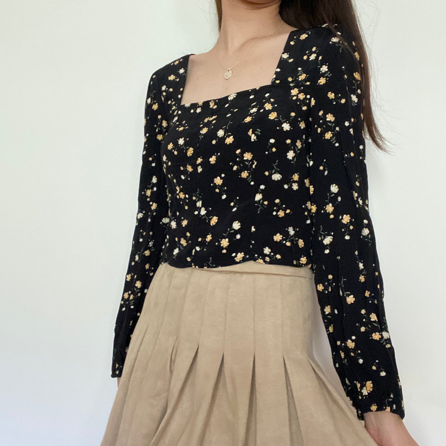 Black Daisy Print Blouse