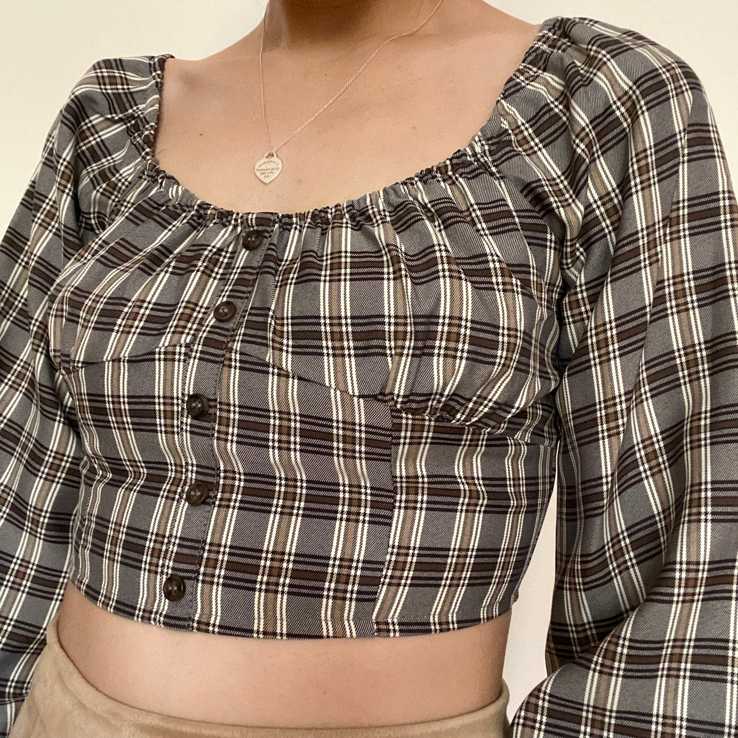 Black and Brown Checker Print Top