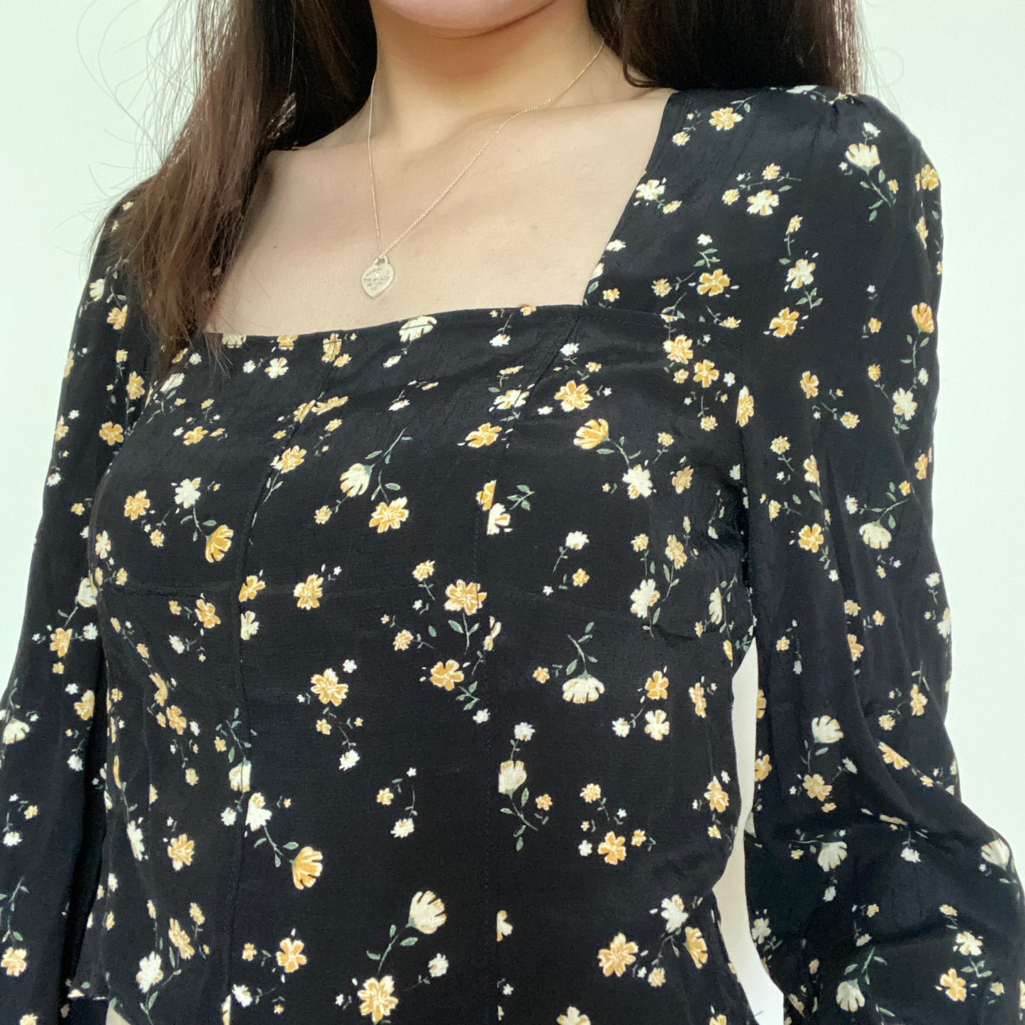 Black Daisy Print Blouse