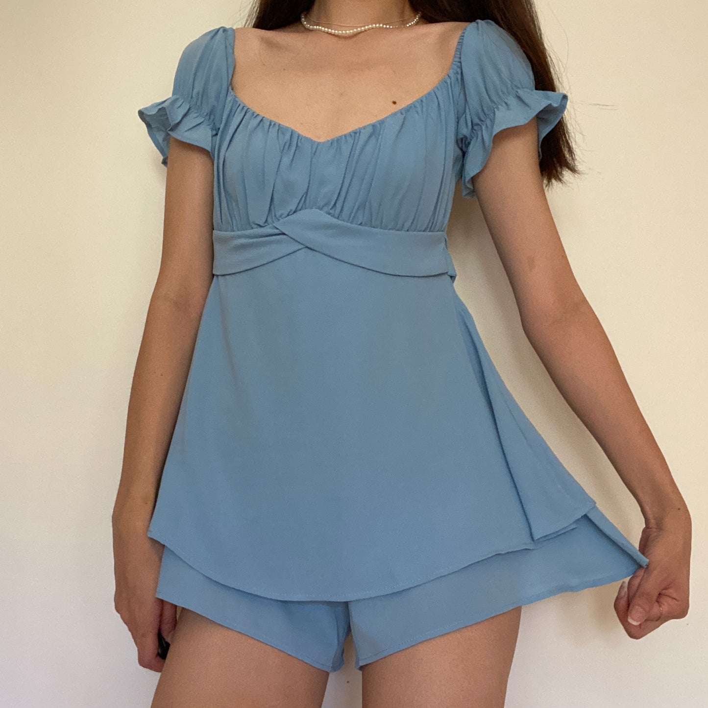 Dusty Blue Let Me Love You Romper